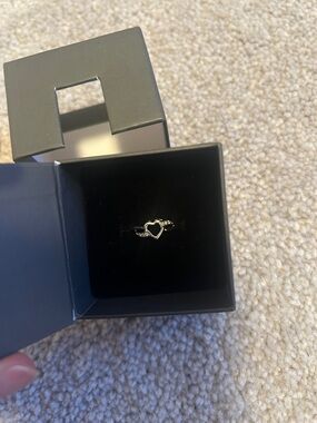 Open Heart Ring in Silver with Pavé Accents - Women's Jewelry